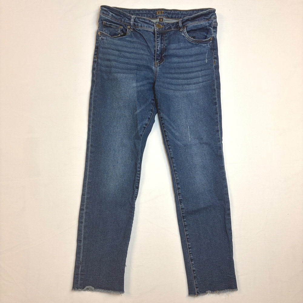 Kut from the Kloth Ankle Straight Leg Jeans Medium Wash Raw Hem Size 10